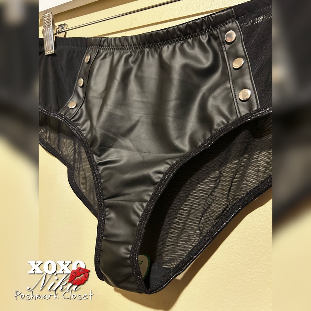🔥Black Faux leather and sheer panties - Size Large